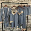 Image of 2018 Women Satin Sleepwear 5 Pieces Pyjamas Sexy Lace Pajamas Sleep Lounge Pijama Silk Night Home Clothing Pajama Suit