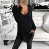 Image of 2019 ZANZEA Autumn V Neck Long Sleeve Blouse Women Casual Solid Basic Tee Femininas Blusas Sexy Ladies Shirts Chemise Femme Tops