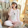 Image of Autumn Winter Women Pyjamas Sets pajamas Sleepwear Suit Thick Warm Coral Flannel nightgown Female Cartoon Animal Pijama Mujer