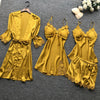 Image of Summer New 4 Pcs Set Women Pyjama Satin High Quality Lace Sexy Sleepwear With Chest Pad Pajamas