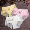 Image of Women Ice Silk Panties Seamless Briefs Set Sexy Lace Underwear Low Waist Patchwork Lingerie Underpants 3pcs/lot #F