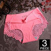 Image of Women Ice Silk Panties Seamless Briefs Set Sexy Lace Underwear Low Waist Patchwork Lingerie Underpants 3pcs/lot #F