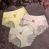 Image of Women Ice Silk Panties Seamless Briefs Set Sexy Lace Underwear Low Waist Patchwork Lingerie Underpants 3pcs/lot #F
