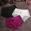 Image of Women Ice Silk Panties Seamless Briefs Set Sexy Lace Underwear Low Waist Patchwork Lingerie Underpants 3pcs/lot #F