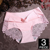 Image of Women Ice Silk Panties Seamless Briefs Set Sexy Lace Underwear Low Waist Patchwork Lingerie Underpants 3pcs/lot #F