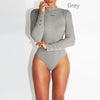 Image of Women Long Sleeve Bodysuit Fashion Stretch Women's Bodysuit With Button Solid Slim Casual Ladies Rompers Autumn Clothing
