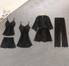 Image of Women Pajamas 5 Pieces Satin Sleepwear Pijama Silk Home Wear Home Clothing Embroidery Sleep Lounge Pyjama with Chest Pads