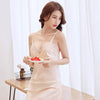 Image of Women Pajamas 5 Pieces Satin Sleepwear Pijama Silk Home Wear Home Clothing Embroidery Sleep Lounge Pyjama with Chest Pads
