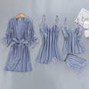 Image of Women Pajamas 5 Pieces Satin Sleepwear Pijama Silk Home Wear Home Clothing Embroidery Sleep Lounge Pyjama with Chest Pads