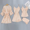Image of Women Pajamas 5 Pieces Satin Sleepwear Pijama Silk Home Wear Home Clothing Embroidery Sleep Lounge Pyjama with Chest Pads