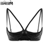 Image of Womens Faux Leather Exotic Lingerie Nightwear Open Bras Sheer Sexy Tanks Vest Tops Wire-free Unlined Bra for Night Party Bras