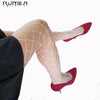 Image of white medium grid SEXY women high waist stocking fishnet club tights panty knitting net pantyhose trouser mesh lingerie TT016