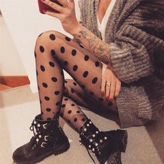 1PC Sexy Women Pantyhose Summer Nylon dot Print Tights Stockings Step Foot Seamless Pantyhose Fishnet Mesh Print Collant