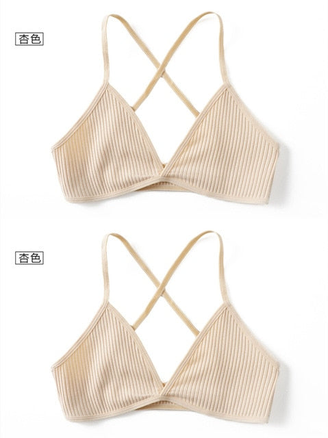2 PCS comfort cotton bras for women thin french style bralette sexy deep V triangle cup wireless Push Up seamless wire free bra