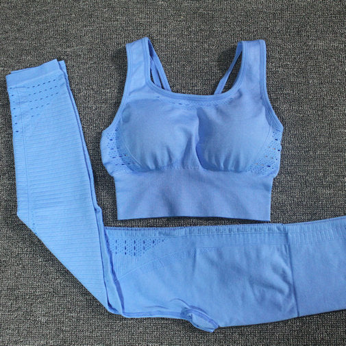 2 Piece Yoga Set Sport Outfit Woman Running Workout Clothes Seamless Fitness Leggings+Longline Sports Bra Gym Sports Wear Women