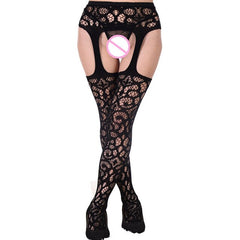 2018 Hollow Out Tights Lace Sexy Stockings Female Thigh High Fishnet Embroidery Transparent Pantyhose Women Black Lace Lingerie