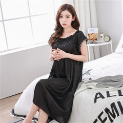 2018 O Neck Women Satin Nightgown Sexy Lace Sleepwear Short Sleeve Ladies Silk Nightwear Sleep Wear Night Gown Lingerie Dress