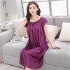 Image of 2018 O Neck Women Satin Nightgown Sexy Lace Sleepwear Short Sleeve Ladies Silk Nightwear Sleep Wear Night Gown Lingerie Dress