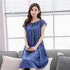 Image of 2018 O Neck Women Satin Nightgown Sexy Lace Sleepwear Short Sleeve Ladies Silk Nightwear Sleep Wear Night Gown Lingerie Dress