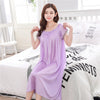 Image of 2018 O Neck Women Satin Nightgown Sexy Lace Sleepwear Short Sleeve Ladies Silk Nightwear Sleep Wear Night Gown Lingerie Dress
