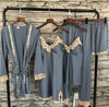 Image of 2018 Women Satin Sleepwear 5 Pieces Pyjamas Sexy Lace Pajamas Sleep Lounge Pijama Silk Night Home Clothing Pajama Suit