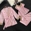 Image of 2018 Women Satin Sleepwear 5 Pieces Pyjamas Sexy Lace Pajamas Sleep Lounge Pijama Silk Night Home Clothing Pajama Suit