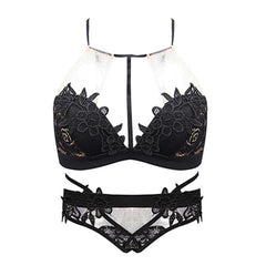 2018 new bra set embroidery wireless lace bra and panty set ultra thin sexy halter bralette lingerie set underwear women set