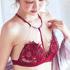 Image of 2018 new bra set embroidery wireless lace bra and panty set ultra thin sexy halter bralette lingerie set underwear women set