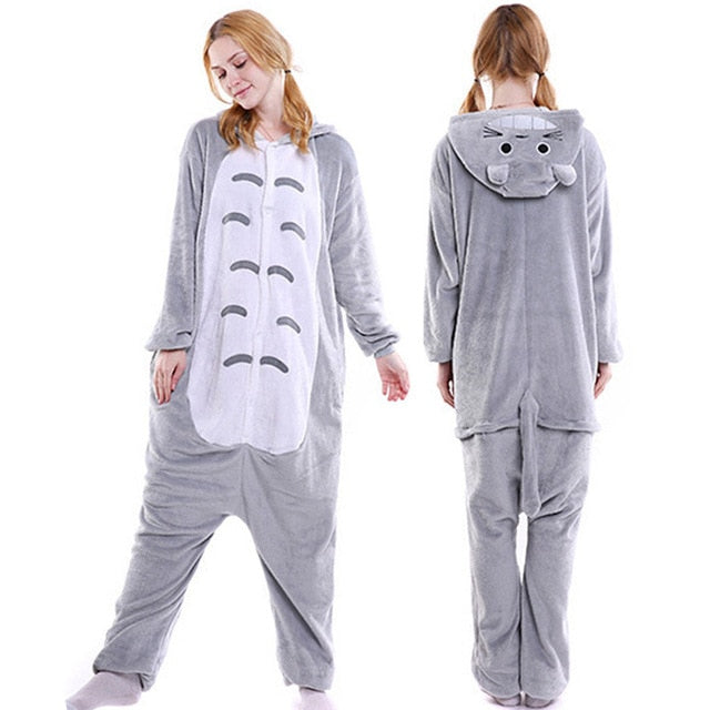2019 Adults Animal Pajamas Cartoon Sleepwear Unicorn Pajamas Sets Stitch Shark Kigurumi Unicornio Women Men Warm Flannel Hooded