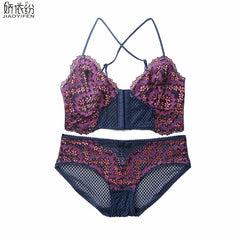 2019 New Sexy Lace Underwear Set Ultra Thin Bra Brief Sets Six-Row Lace Flowers Bra Sexy Girl Lingerie Bra Panty Set French Bra