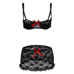 2019 New Sexy Lingerie Hot Erotic Lace Babydoll Pajamas Exotic Open Bra Underwear Suit Open Cup Bra+Garter+Skirt With Steel Ring