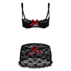 2019 New Sexy Lingerie Hot Erotic Lace Babydoll Pajamas Exotic Open Bra Underwear Suit Open Cup Bra+Garter+Skirt With Steel Ring
