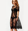 Image of 2019 New Women Sexy  Round Neck Lace Lingerie Sleepwear Dress Underwear Babydoll Nightgown Black White nightdress chemise de nui