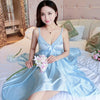 Image of 2019 Summer Sexy Lingerie Nightgowns for Women Silk Satin Lace Spaghetti Strap Night Dress Sleepwear Nightdress Nightwear Nighty