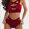 Image of 2019 Women Bra Set Plain Push Up Bandage Cross Belt Bra High Waist Panties Lingerie Set 2 Pcs Hollow Sexy Ladies Underwear Lot