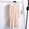 Image of 2019 Women Dress Spring Long Sleeve Office Polka Dot Vintage Dress Casual Red Floral Autumn Shirt Chiffon Midi Dress For Ladies