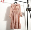 Image of 2019 Women Dress Spring Long Sleeve Office Polka Dot Vintage Dress Casual Red Floral Autumn Shirt Chiffon Midi Dress For Ladies
