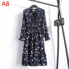 Image of 2019 Women Dress Spring Long Sleeve Office Polka Dot Vintage Dress Casual Red Floral Autumn Shirt Chiffon Midi Dress For Ladies