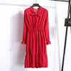 Image of 2019 Women Dress Spring Long Sleeve Office Polka Dot Vintage Dress Casual Red Floral Autumn Shirt Chiffon Midi Dress For Ladies