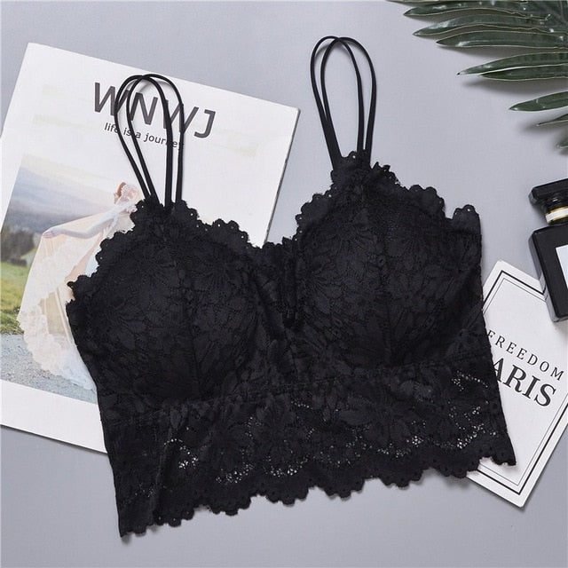 2019 Women Sexy Lingerie Corset Lace Floral Bralette Padded Bra Camis Underwear Wire Free Sheer Lace Bra Crop Tops Brassiere x
