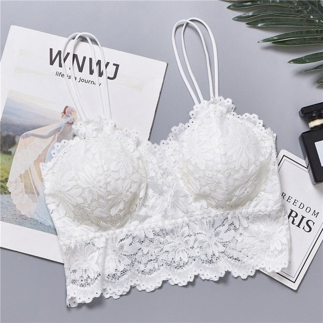 2019 Women Sexy Lingerie Corset Lace Floral Bralette Padded Bra Camis Underwear Wire Free Sheer Lace Bra Crop Tops Brassiere x