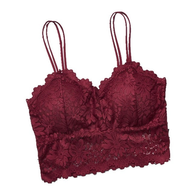 2019 Women Sexy Lingerie Corset Lace Floral Bralette Padded Bra Camis Underwear Wire Free Sheer Lace Bra Crop Tops Brassiere x