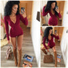 Image of 2019 Women Sexy V Neck Cotton Bodysuit Long Sleeve Romper Autumn Clothing Wear Sexy Slim Short Cotton Knitted Bodycon Jumpsuit