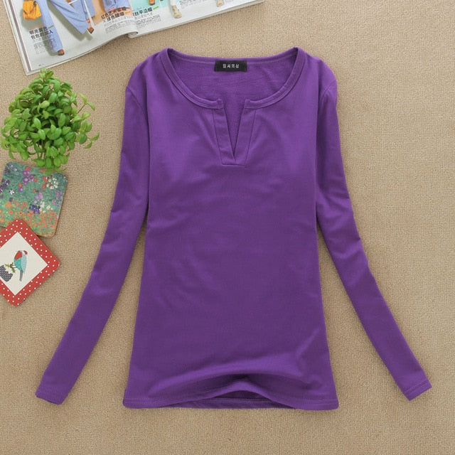 2019 solid 14 colors V-Neck  Blouses Sexy Slim Knitted Long Sleeve Chemise Femme Korean Tops for Women clothing Shirt Top Blouse