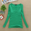 Image of 2019 solid 14 colors V-Neck  Blouses Sexy Slim Knitted Long Sleeve Chemise Femme Korean Tops for Women clothing Shirt Top Blouse