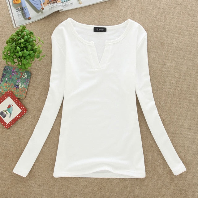 2019 solid 14 colors V-Neck  Blouses Sexy Slim Knitted Long Sleeve Chemise Femme Korean Tops for Women clothing Shirt Top Blouse