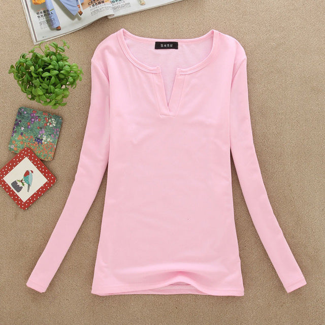 2019 solid 14 colors V-Neck  Blouses Sexy Slim Knitted Long Sleeve Chemise Femme Korean Tops for Women clothing Shirt Top Blouse