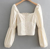 Image of 2019 women court style square collar casual short blouse shirt women retro puff sleeve elastic chic chemise blusas tops LS3273