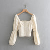 Image of 2019 women court style square collar casual short blouse shirt women retro puff sleeve elastic chic chemise blusas tops LS3273