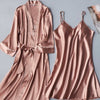 Image of 2PCS Set Sexy Night Dress For Women Deep Sleepwear Lingerie Silk Nightgown Sleeveless Nightdress Nightwear Summer Homewear